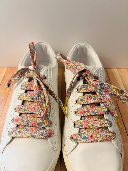 Lacet fleuris roses et jaunes-le lacet normand