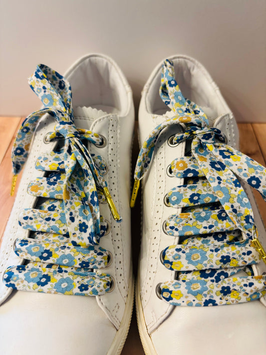 Lacet fleuris bleus et jaunes-le lacet normand