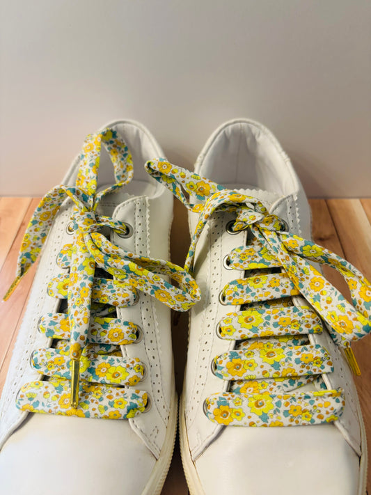Lacets jaunes fluo fleuris- Fabrication Française / le Lacet Normand