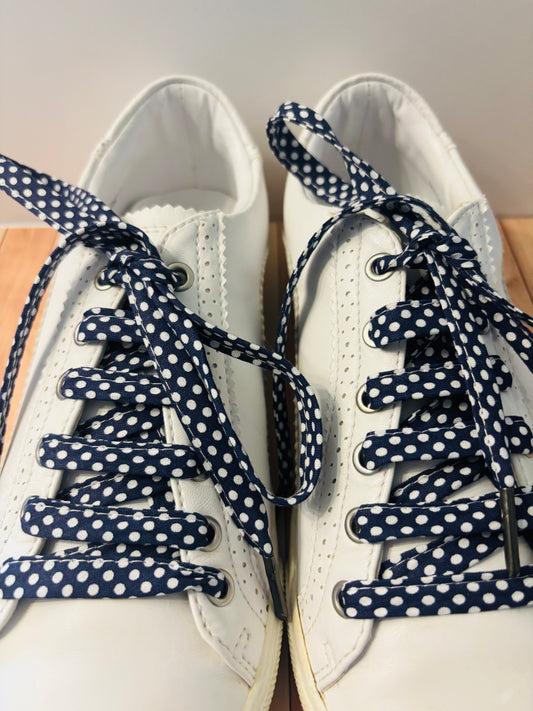 Lacets  bleus marines à pois- Fabrication Française/ Le Lacet Normand