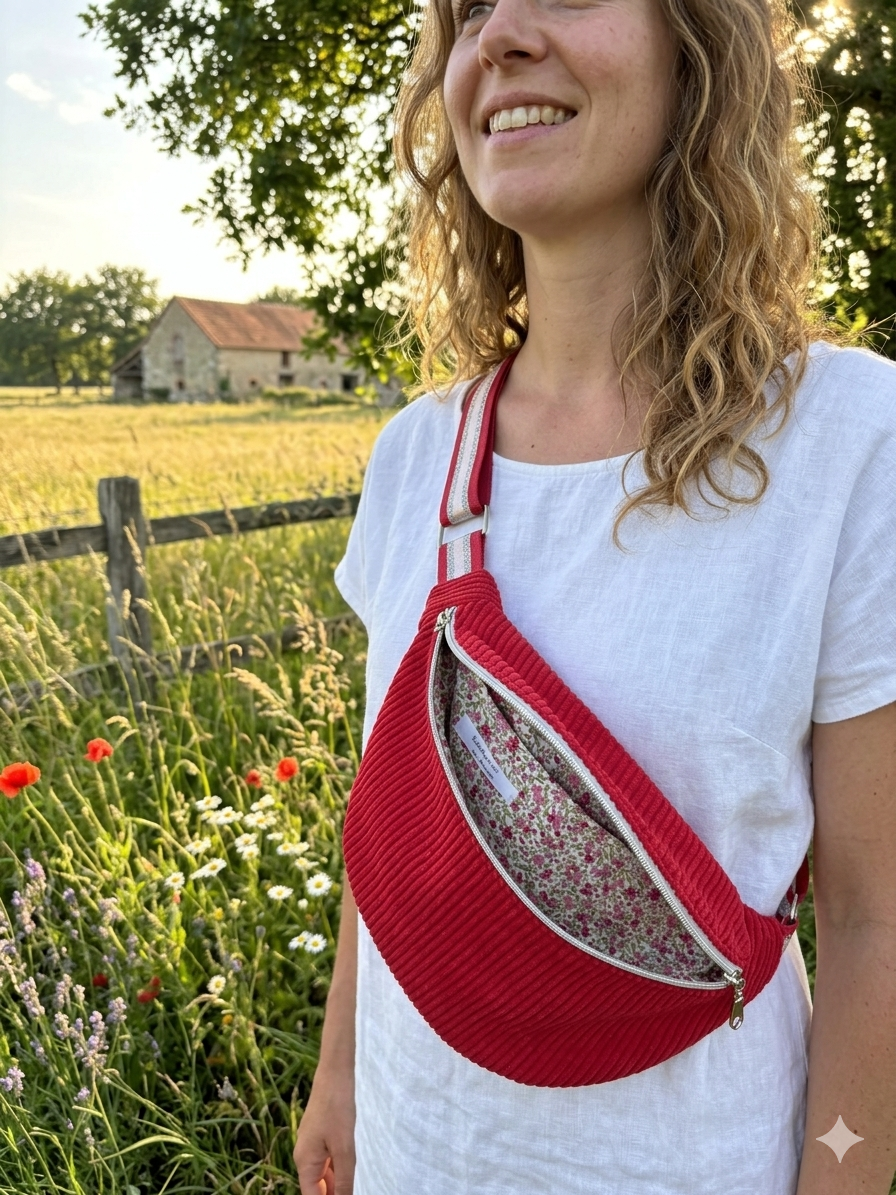 Le Sac Banane en Velours Côtelé Rouge GM– L'Échappée Bucolique