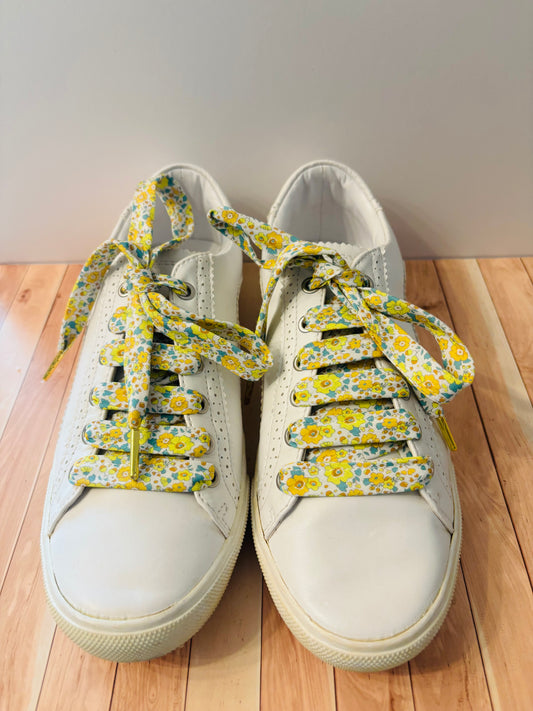 Lacets jaunes fluo fleuris- Fabrication Française / le Lacet Normand