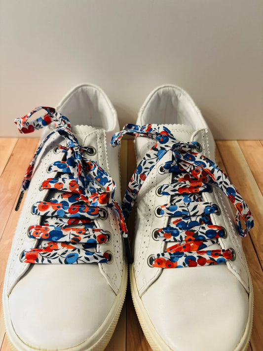 Lacets bleus et rouges fleuris-Fabrication Française /le Lacet Normand
