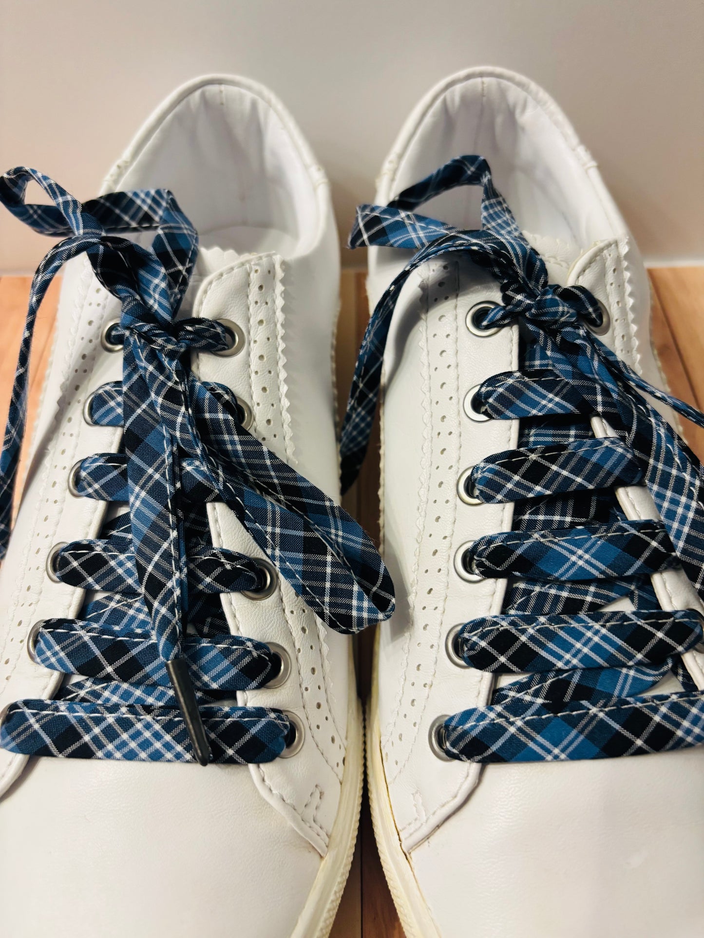 Lacets  bleus tartans- Fabrication Française/ Le Lacet Normand