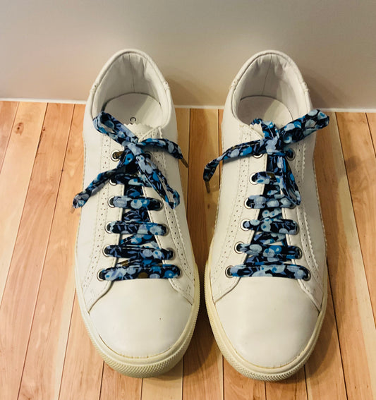 Lacets bleus fleuris- Fabrication Française / Le Lacet Normand